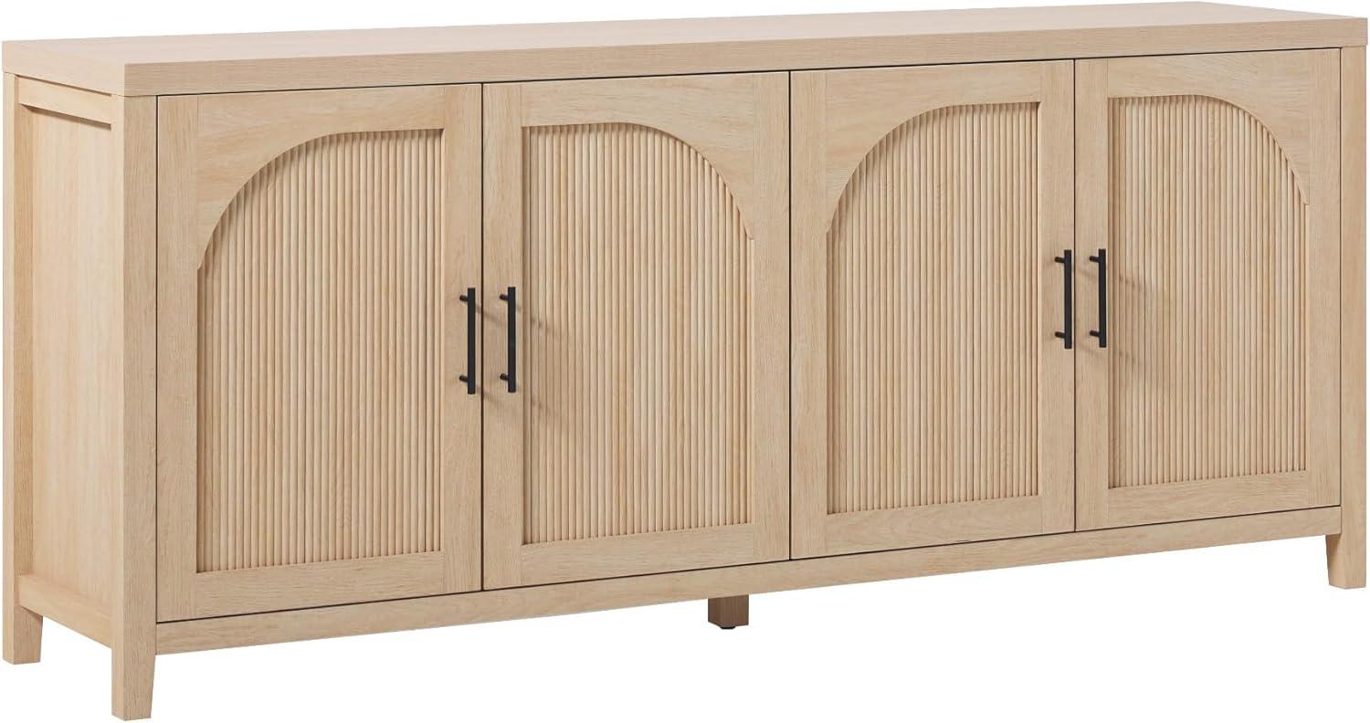 imageWalker Edison Sasha 4Door Reeded Sideboard Buffet with Cord Management 70 Inch Coastal OakCoastal Oak