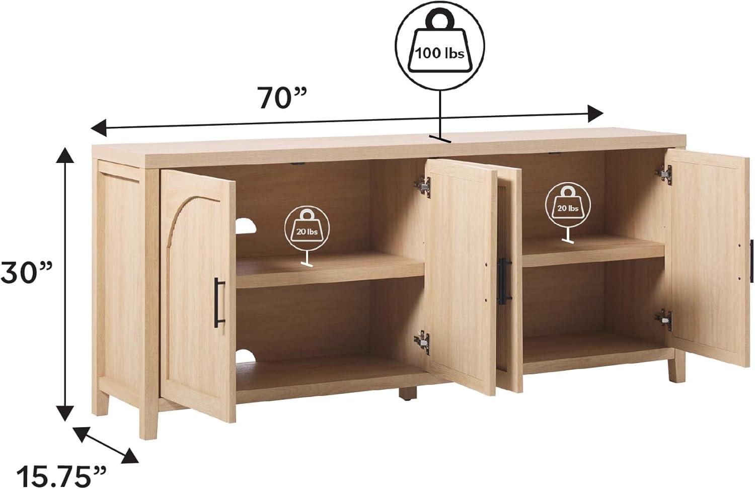 imageWalker Edison Sasha 4Door Reeded Sideboard Buffet with Cord Management 70 Inch Coastal OakCoastal Oak