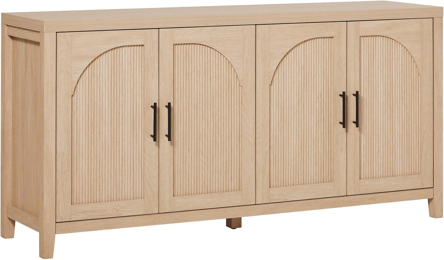 imageWalker Edison Sasha 4Door Reeded Sideboard Buffet with Cord Management 70 Inch Coastal OakCoastal Oak