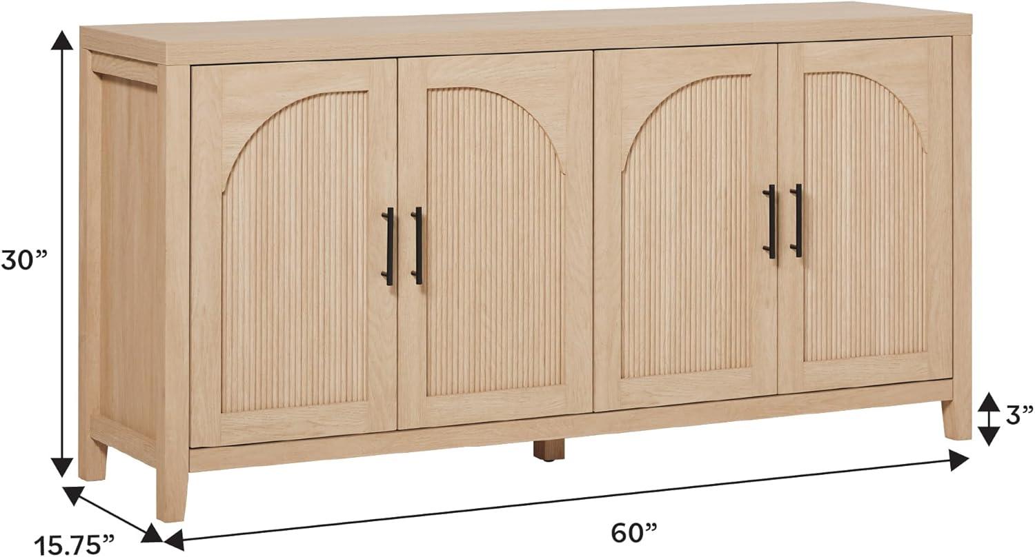 imageWalker Edison Sasha 4Door Reeded Sideboard Buffet with Cord Management 70 Inch Coastal OakCoastal Oak