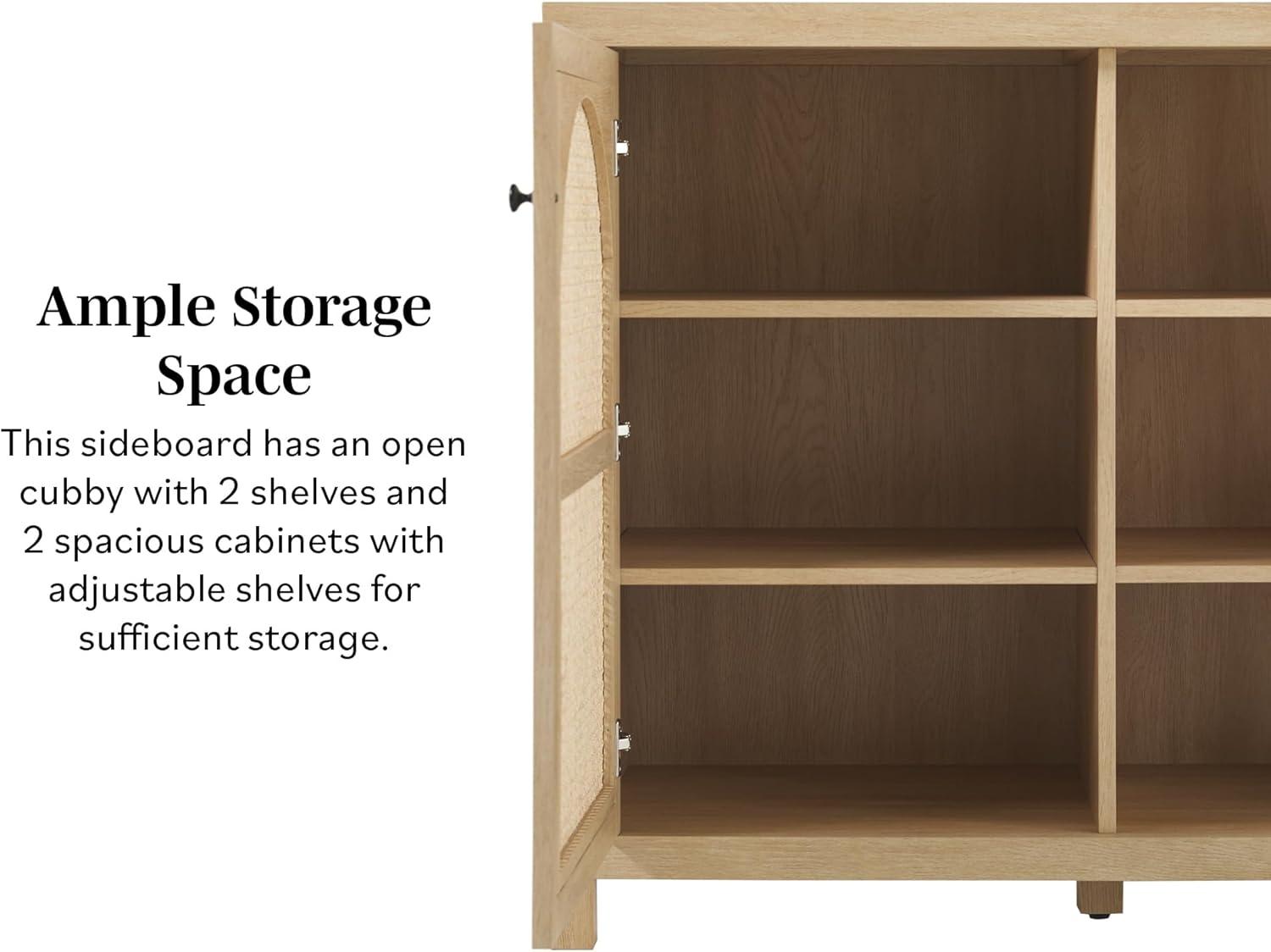 imageWalker Edison Sasha 4Door Reeded Sideboard Buffet with Cord Management 70 Inch Coastal OakCoastal Oak