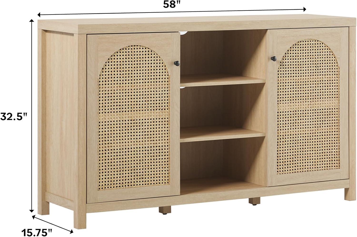 imageWalker Edison Sasha 4Door Reeded Sideboard Buffet with Cord Management 70 Inch Coastal OakCoastal Oak