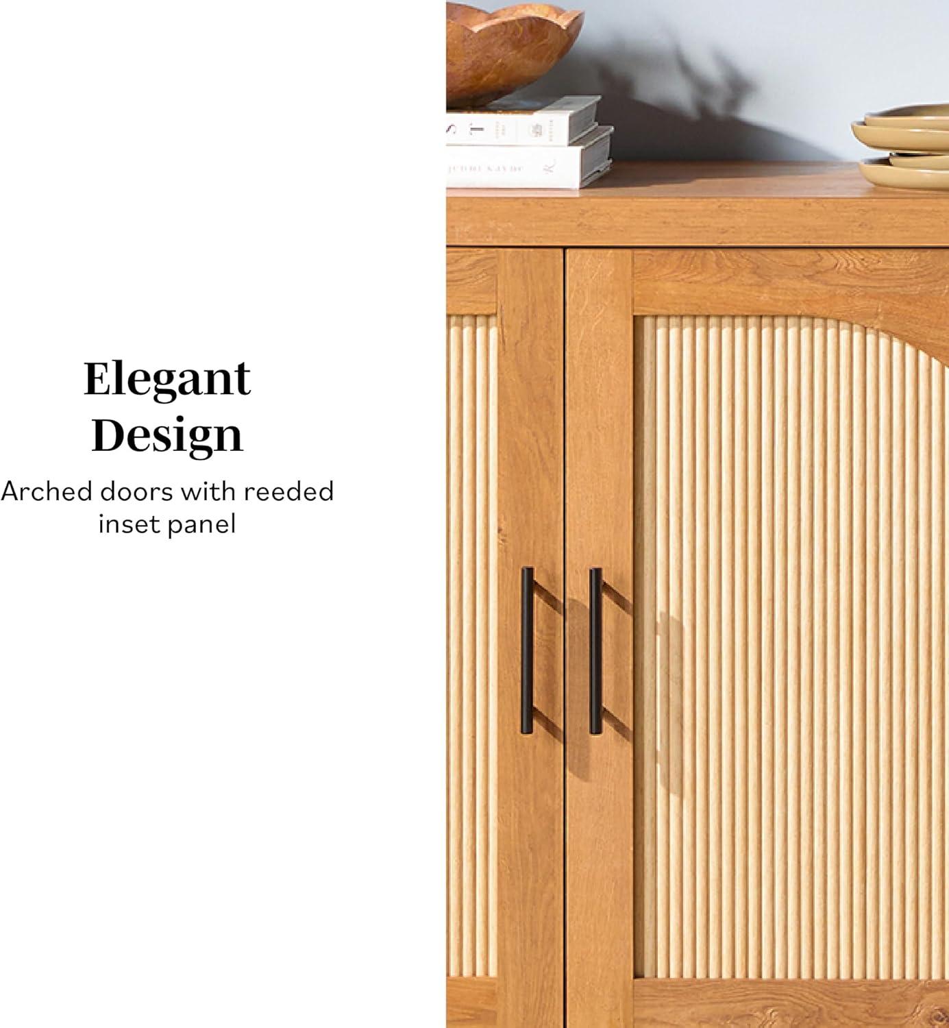 imageWalker Edison Sasha 4Door Reeded Sideboard Buffet with Cord Management 70 Inch Coastal OakEnglish Oak