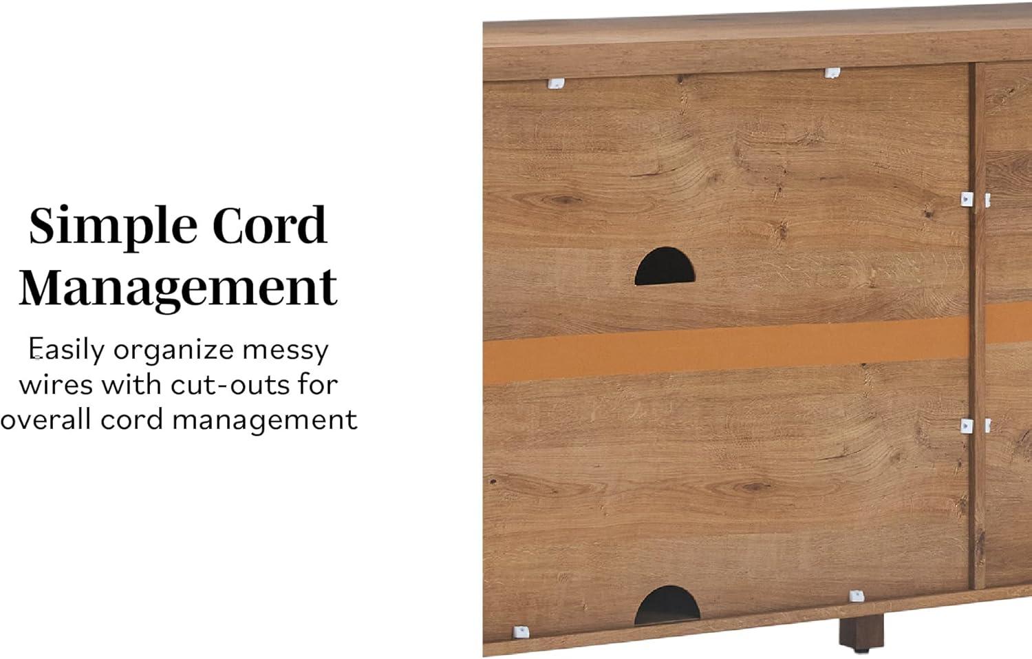 imageWalker Edison Sasha 4Door Reeded Sideboard Buffet with Cord Management 70 Inch Coastal OakEnglish Oak