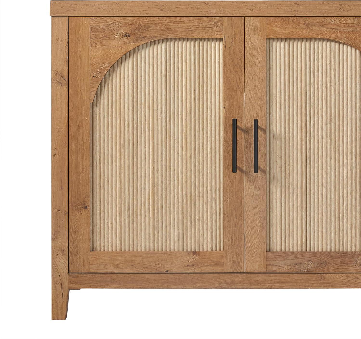 imageWalker Edison Sasha 4Door Reeded Sideboard Buffet with Cord Management 70 Inch Coastal OakEnglish Oak