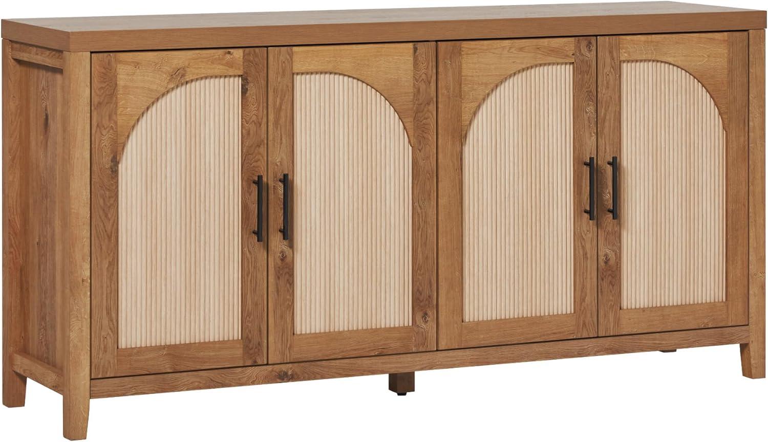 imageWalker Edison Sasha 4Door Reeded Sideboard Buffet with Cord Management 70 Inch Coastal OakEnglish Oak