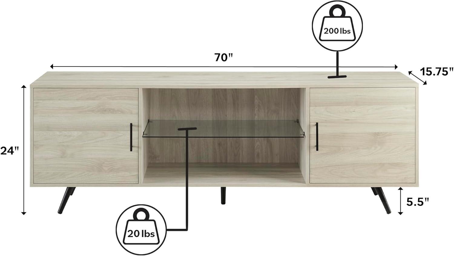 imageWalker Edison Saxon Mid Century Modern 2 Door Glass Shelf TV Stand for TVs up to 80 Inches 70 Inch Dark WalnutBirch