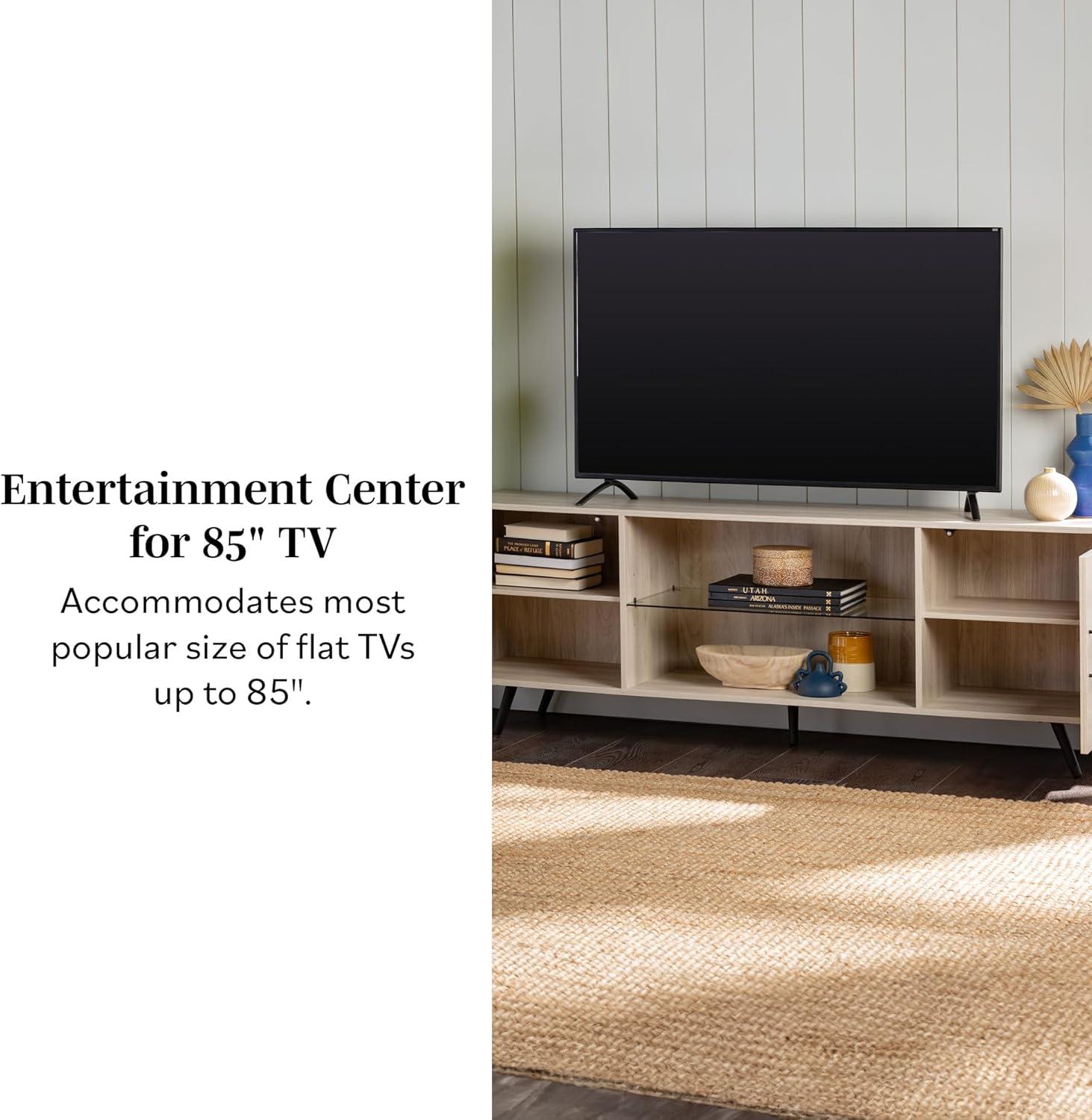 imageWalker Edison Saxon Mid Century Modern 2 Door Glass Shelf TV Stand for TVs up to 80 Inches 70 Inch Dark WalnutBirch