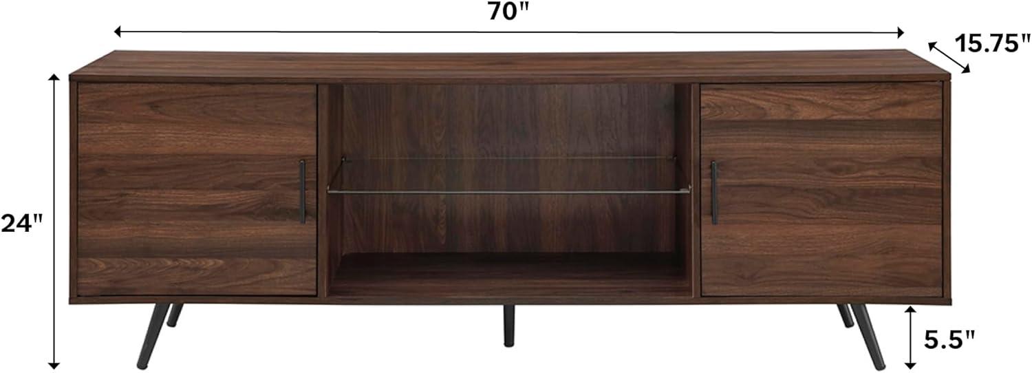 imageWalker Edison Saxon Mid Century Modern 2 Door Glass Shelf TV Stand for TVs up to 80 Inches 70 Inch Dark WalnutDark Walnut