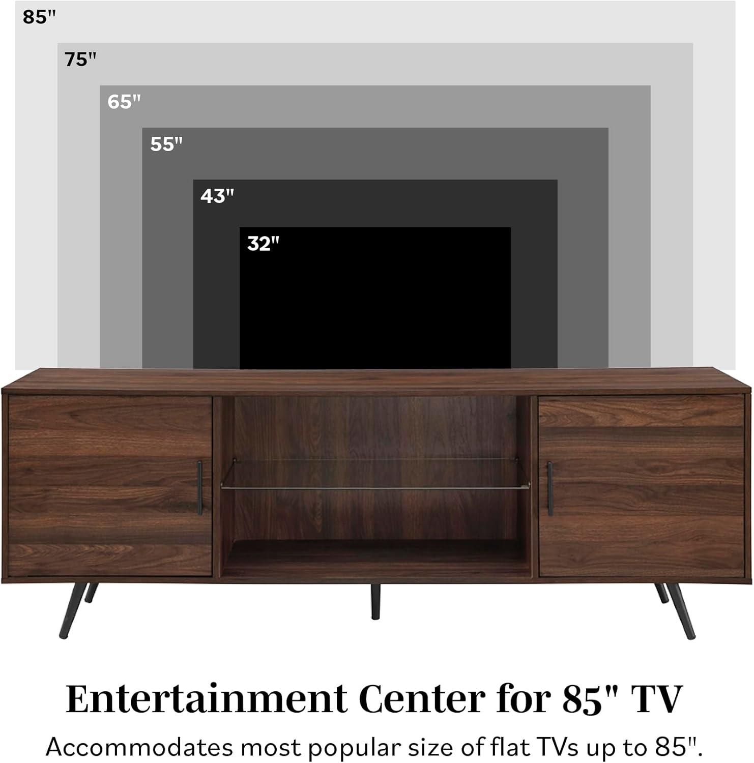 imageWalker Edison Saxon Mid Century Modern 2 Door Glass Shelf TV Stand for TVs up to 80 Inches 70 Inch Dark WalnutDark Walnut