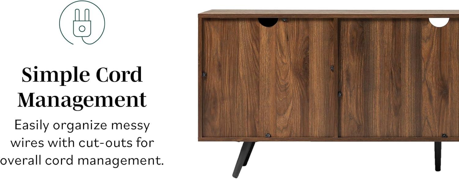 imageWalker Edison Saxon Mid Century Modern 2 Door Glass Shelf TV Stand for TVs up to 80 Inches 70 Inch Dark WalnutDark Walnut