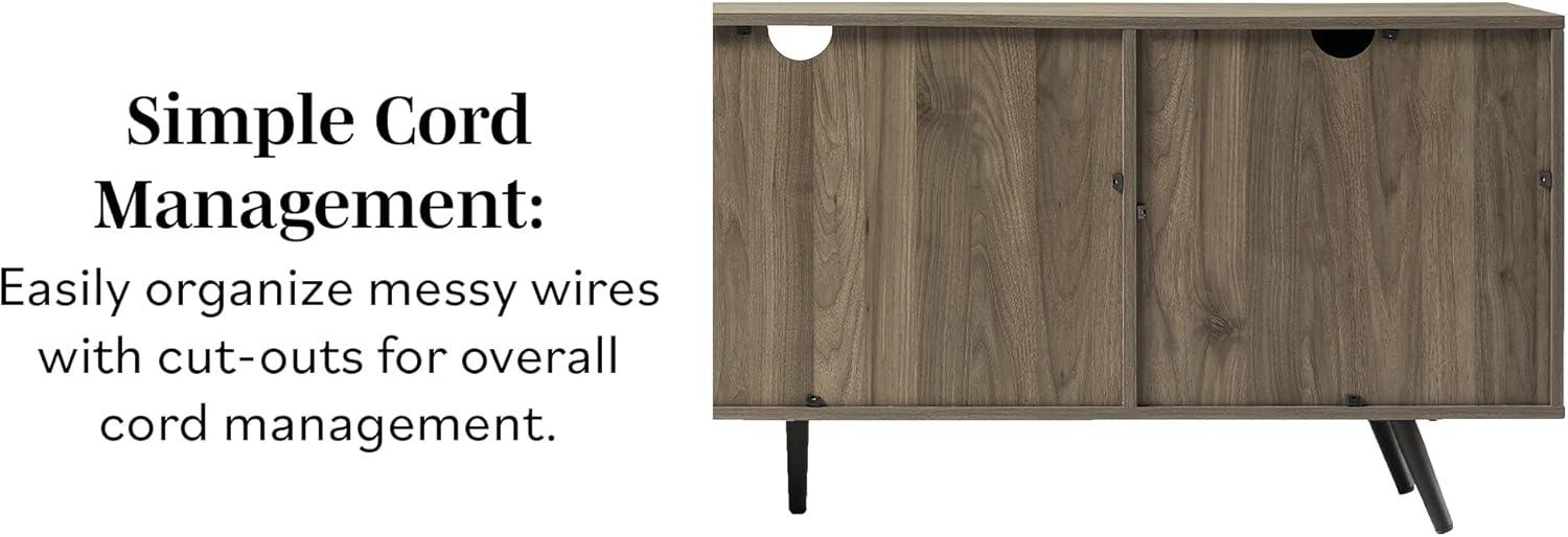 imageWalker Edison Saxon Mid Century Modern 2 Door Glass Shelf TV Stand for TVs up to 80 Inches 70 Inch Dark WalnutGrey