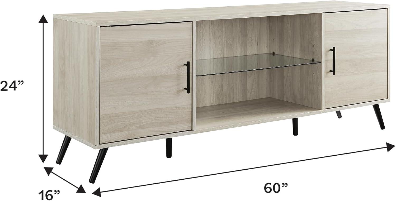 imageWalker Edison Saxon Mid Century Modern Glass Shelf TV Stand for TVs up to 65 Inches 60 Inch WalnutBirch
