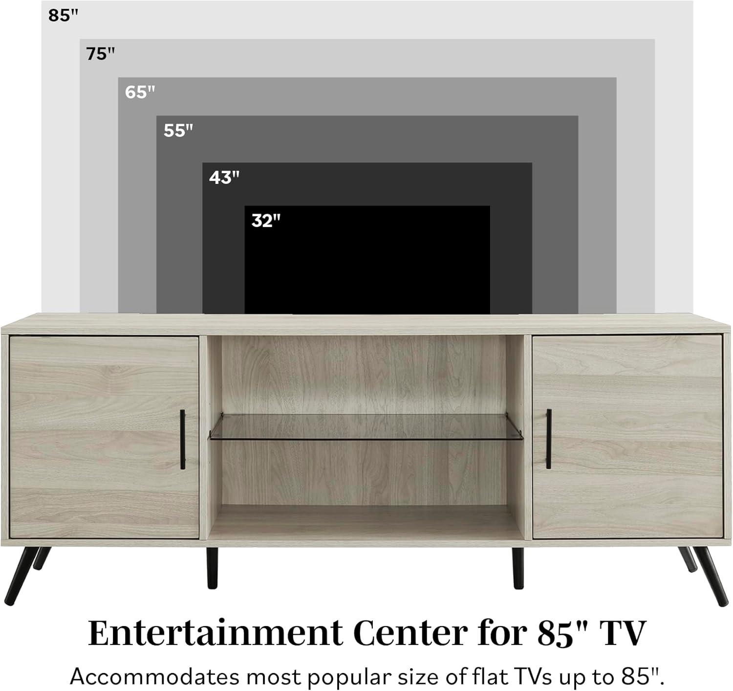 imageWalker Edison Saxon Mid Century Modern Glass Shelf TV Stand for TVs up to 65 Inches 60 Inch WalnutBirch
