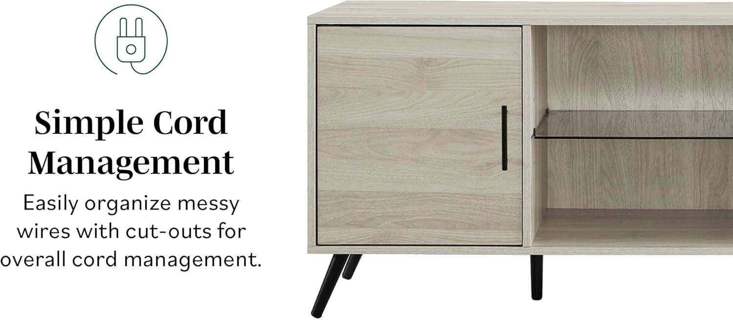 imageWalker Edison Saxon Mid Century Modern Glass Shelf TV Stand for TVs up to 65 Inches 60 Inch WalnutBirch