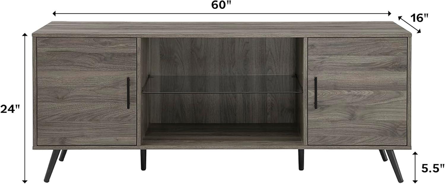 imageWalker Edison Saxon Mid Century Modern Glass Shelf TV Stand for TVs up to 65 Inches 60 Inch WalnutSlate Grey
