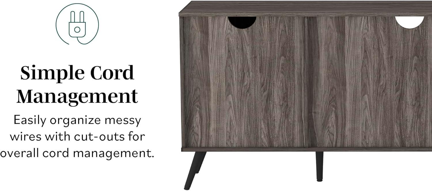 imageWalker Edison Saxon Mid Century Modern Glass Shelf TV Stand for TVs up to 65 Inches 60 Inch WalnutSlate Grey