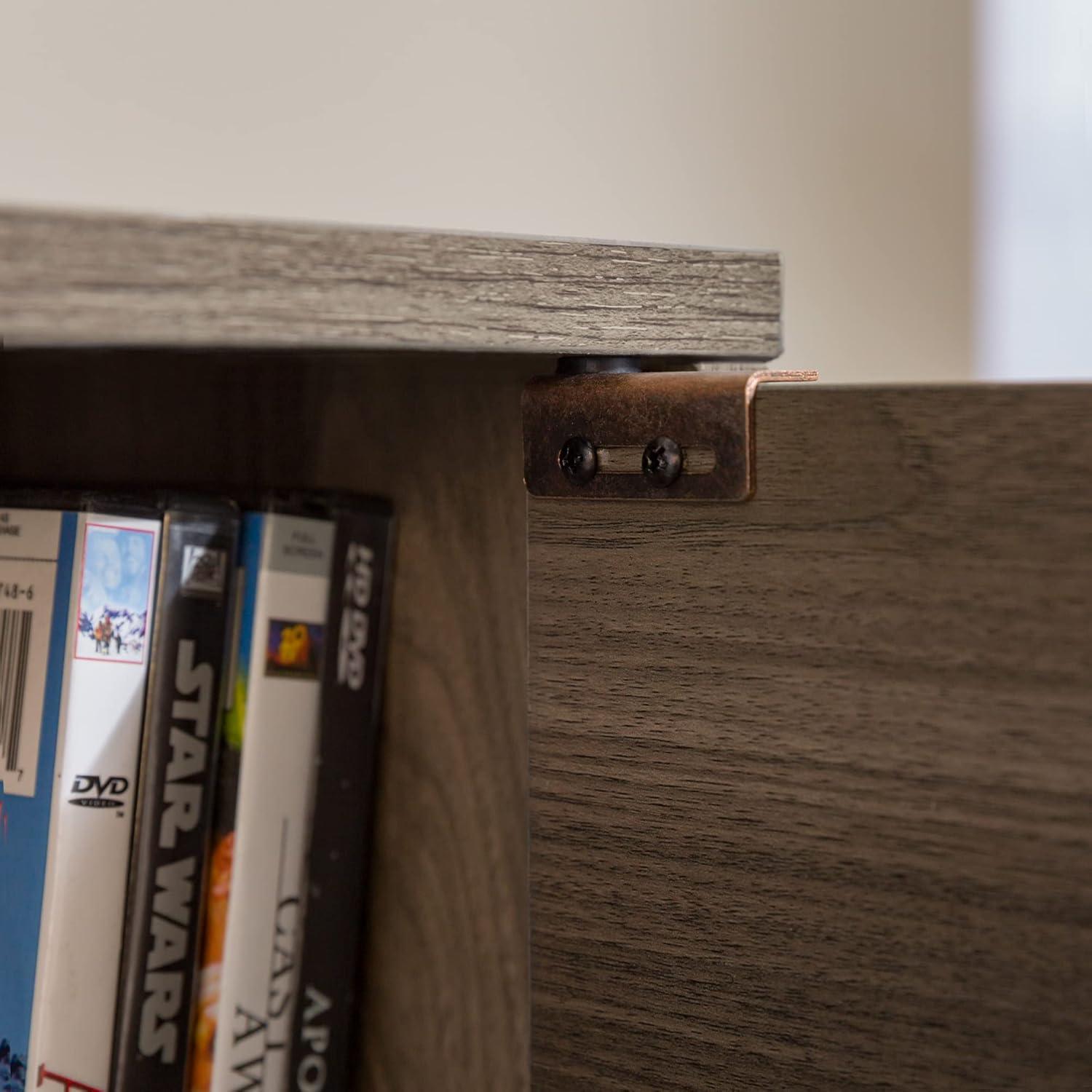 imageWalker Edison Saxon Mid Century Modern Glass Shelf TV Stand for TVs up to 65 Inches 60 Inch WalnutSlate Grey