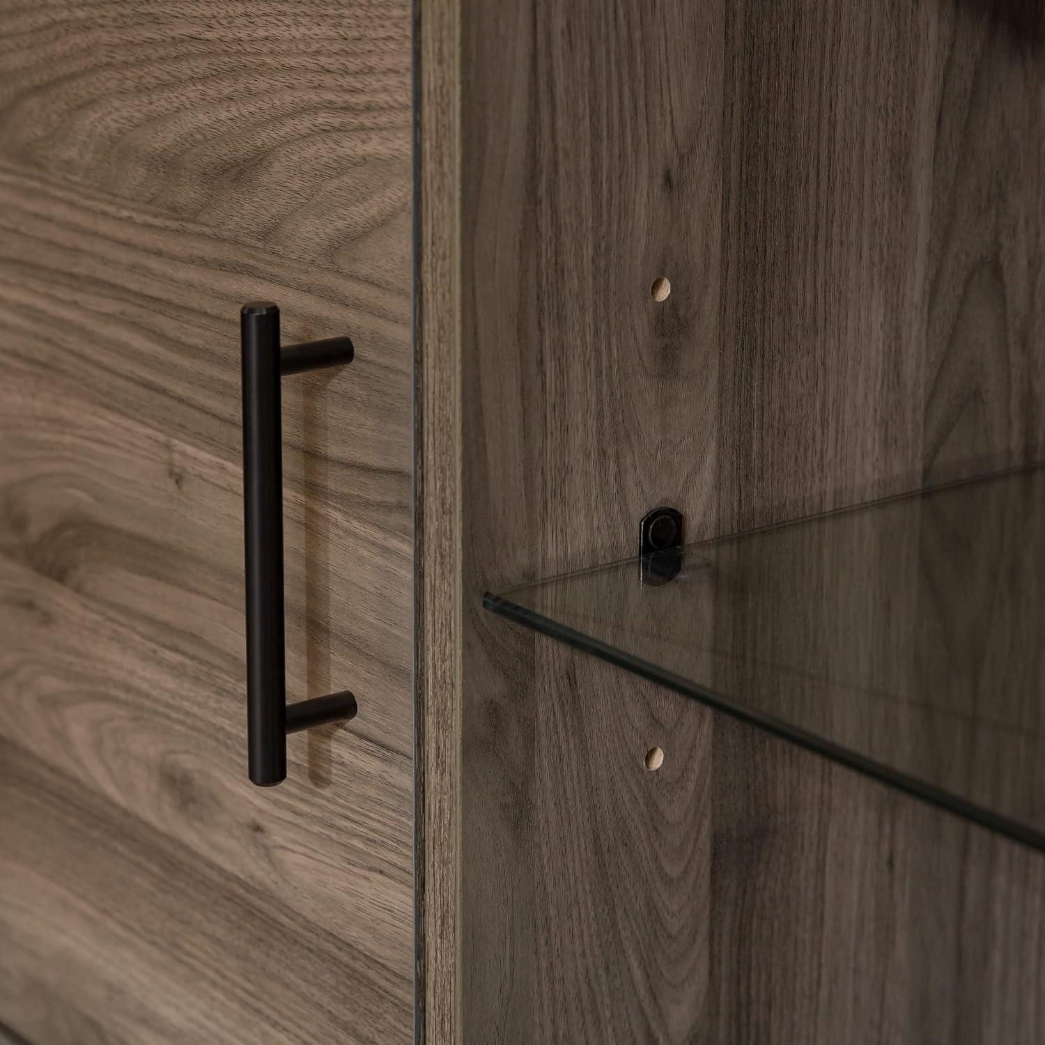 imageWalker Edison Saxon Mid Century Modern Glass Shelf TV Stand for TVs up to 65 Inches 60 Inch WalnutSlate Grey