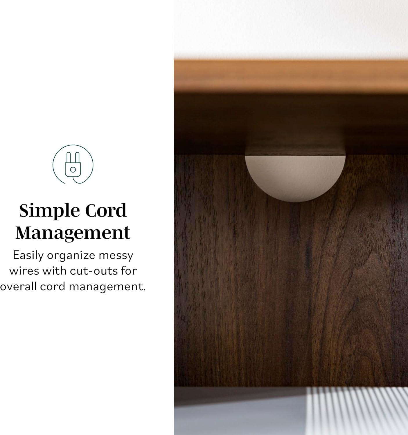 imageWalker Edison Saxon Mid Century Modern Glass Shelf TV Stand for TVs up to 65 Inches 60 Inch WalnutWalnut