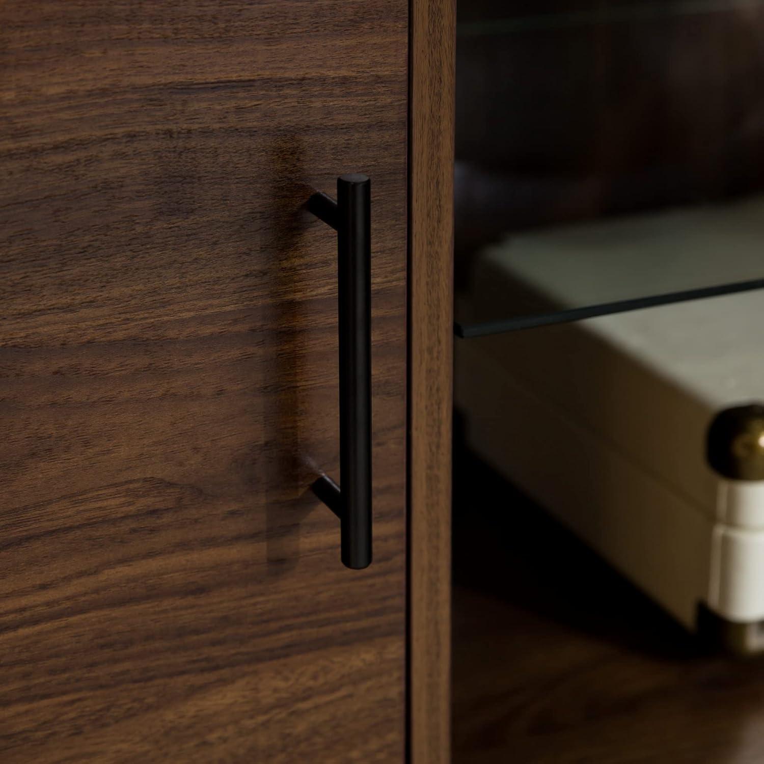 imageWalker Edison Saxon Mid Century Modern Glass Shelf TV Stand for TVs up to 65 Inches 60 Inch WalnutWalnut