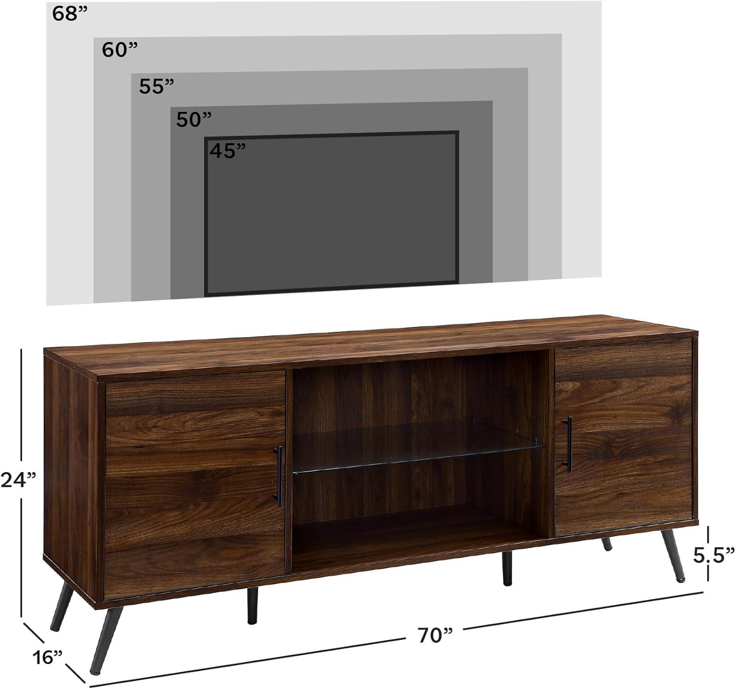 imageWalker Edison Saxon Mid Century Modern Glass Shelf TV Stand for TVs up to 65 Inches 60 Inch WalnutWalnut