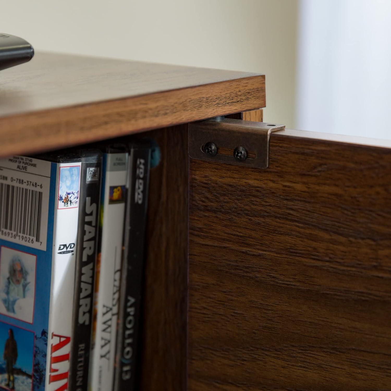 imageWalker Edison Saxon Mid Century Modern Glass Shelf TV Stand for TVs up to 65 Inches 60 Inch WalnutWalnut