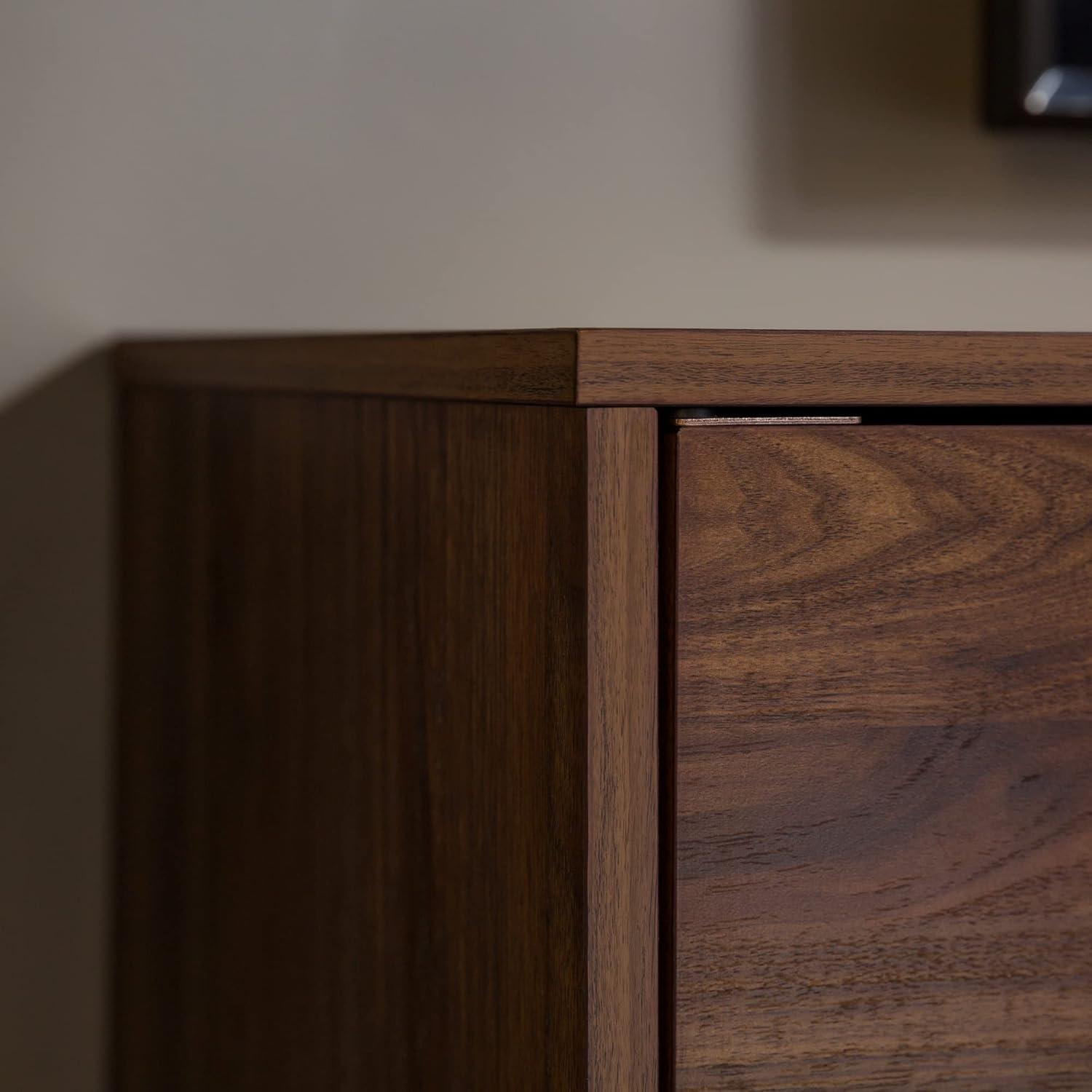 imageWalker Edison Saxon Mid Century Modern Glass Shelf TV Stand for TVs up to 65 Inches 60 Inch WalnutWalnut