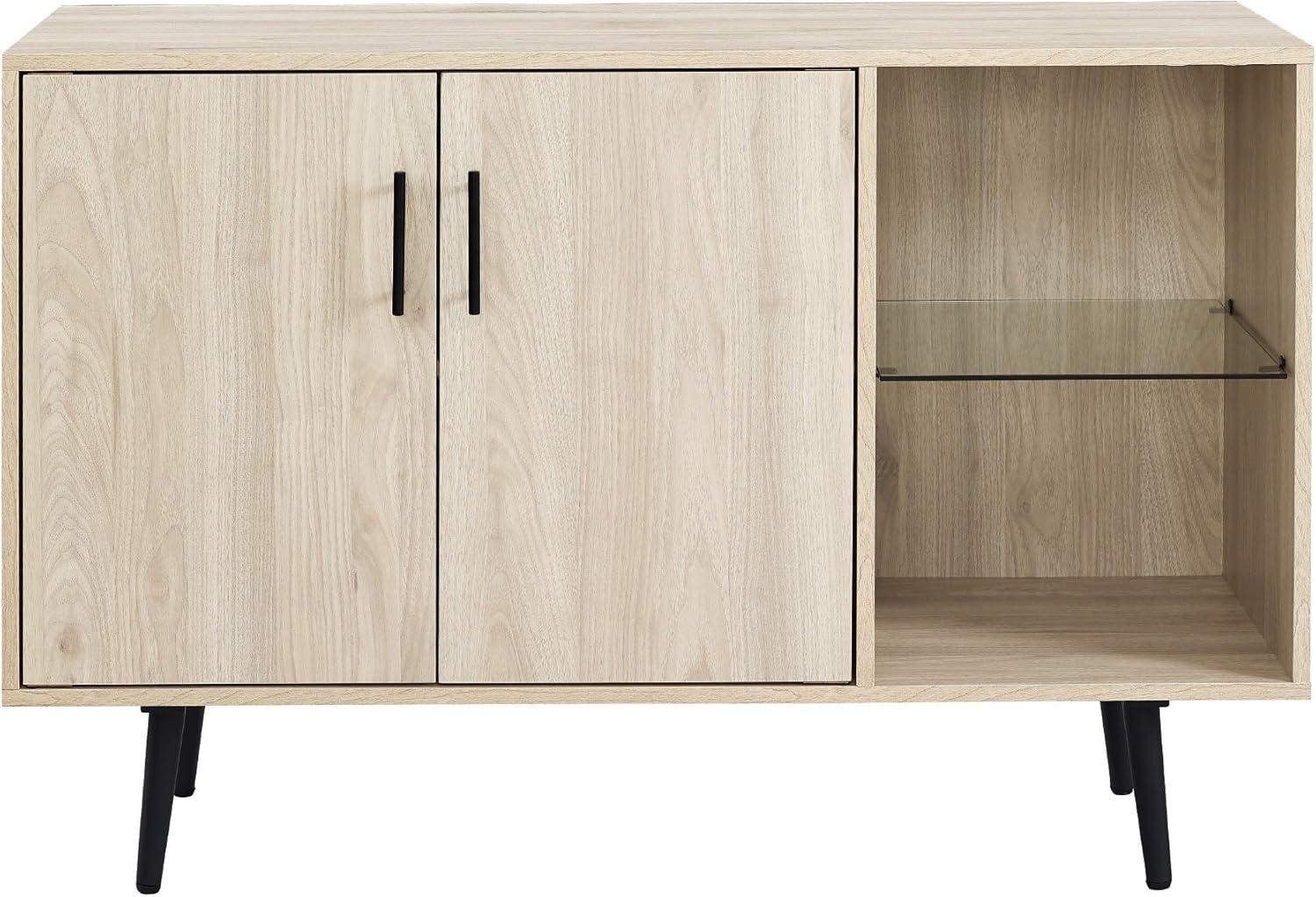 imageWalker Edison Saxon Modern Glass Shelf TV Stand for TVs up to 58 Inches 52 Inch Dark WalnutBirch