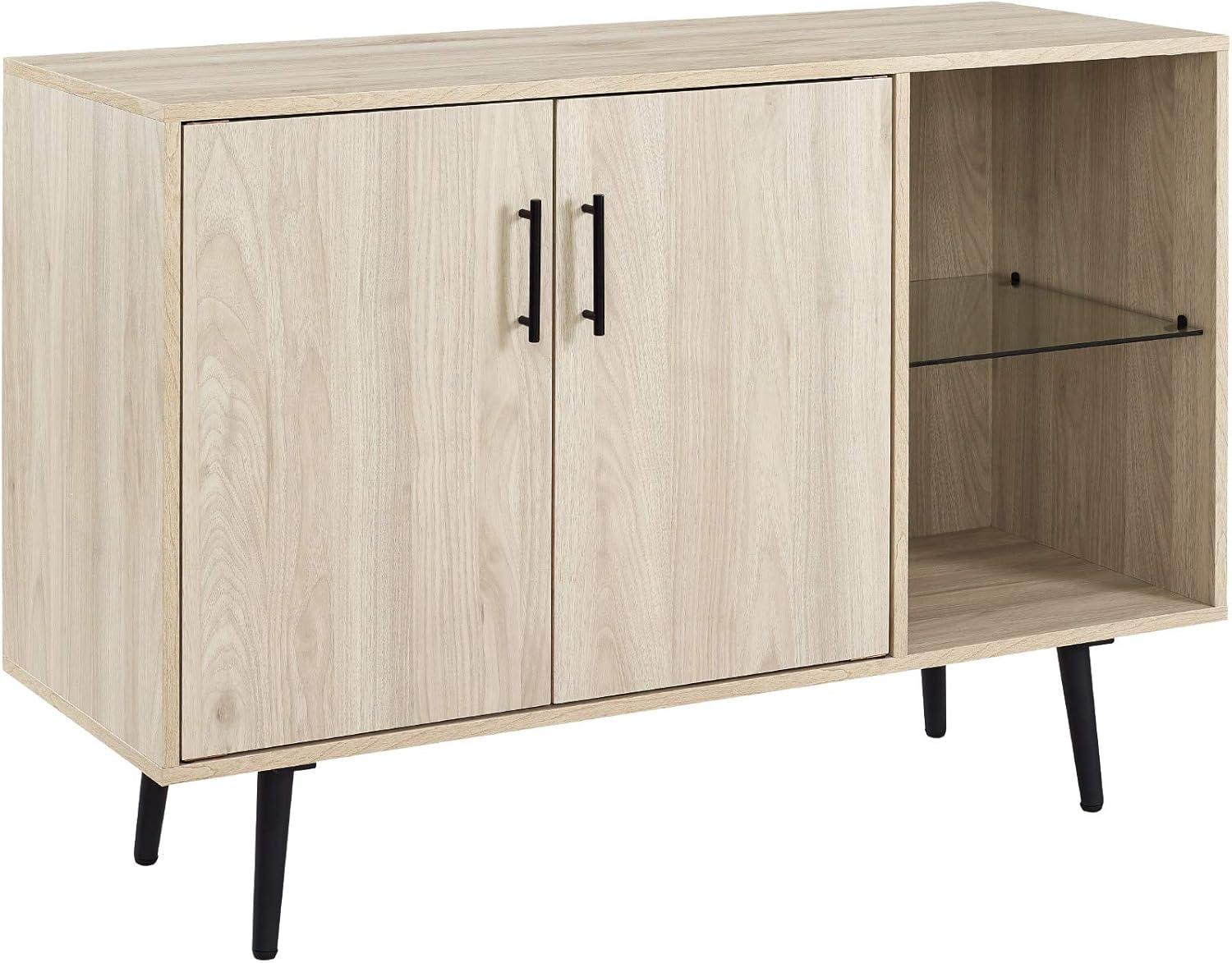 imageWalker Edison Saxon Modern Glass Shelf TV Stand for TVs up to 58 Inches 52 Inch Dark WalnutBirch