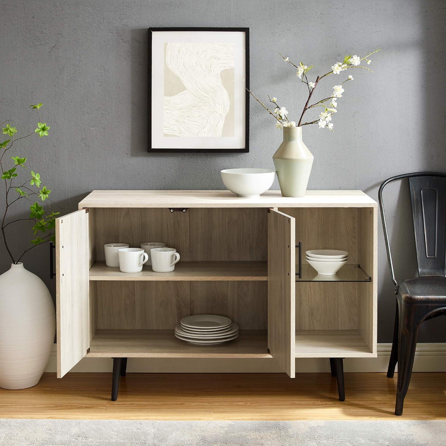 imageWalker Edison Saxon Modern Glass Shelf TV Stand for TVs up to 58 Inches 52 Inch Dark WalnutBirch