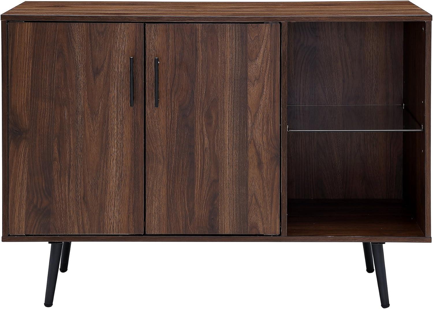 imageWalker Edison Saxon Modern Glass Shelf TV Stand for TVs up to 58 Inches 52 Inch Dark WalnutDark Walnut