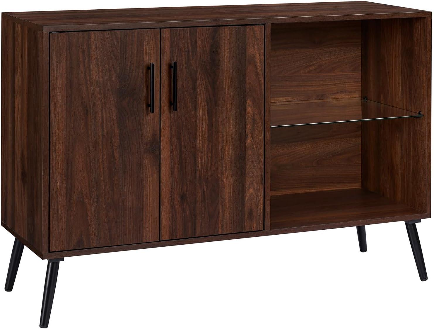 imageWalker Edison Saxon Modern Glass Shelf TV Stand for TVs up to 58 Inches 52 Inch Dark WalnutDark Walnut