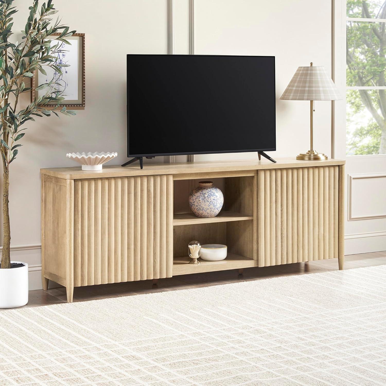 imageWalker Edison Scandinavian Reeded TV Stand with Storage for up to 70quot TV Coastal OakCoastal Oak