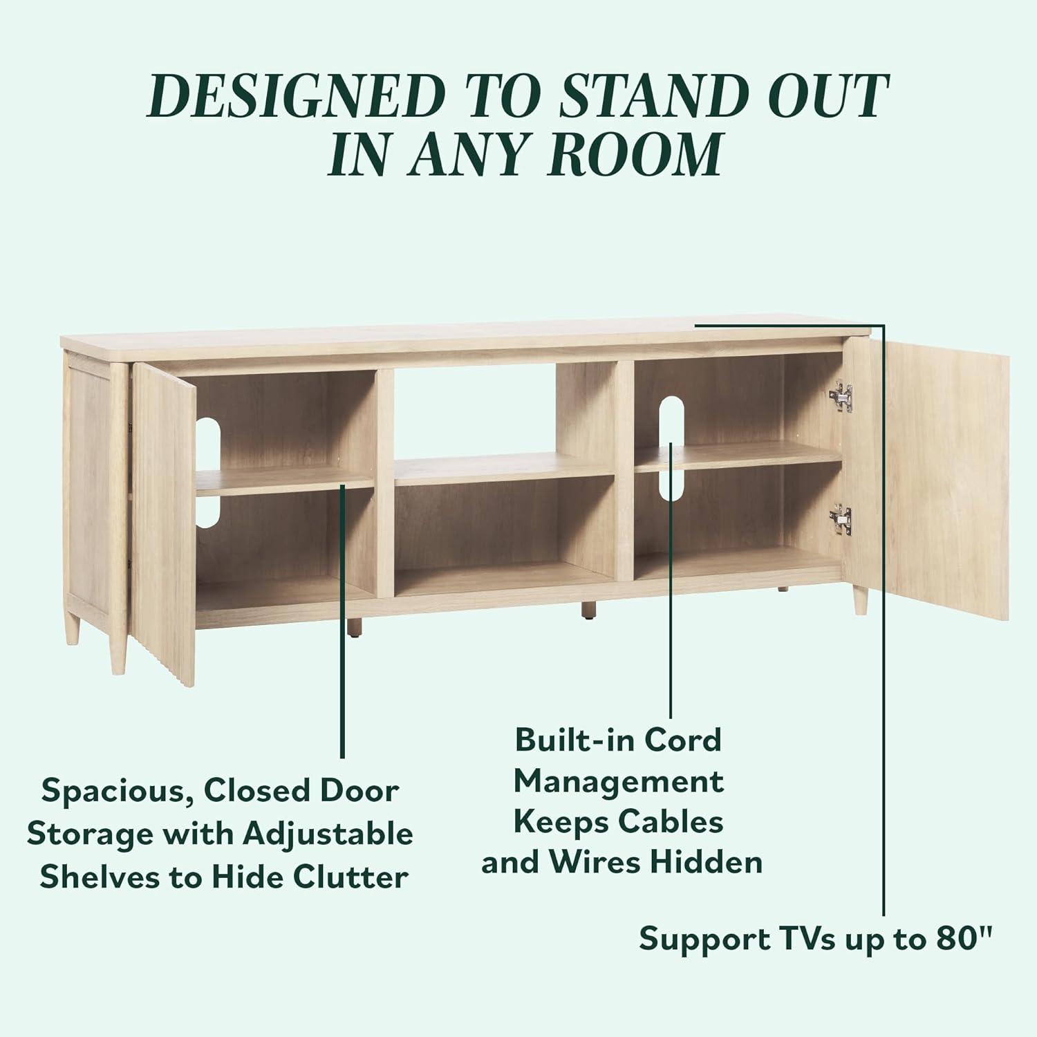 imageWalker Edison Scandinavian Reeded TV Stand with Storage for up to 70quot TV Coastal OakCoastal Oak