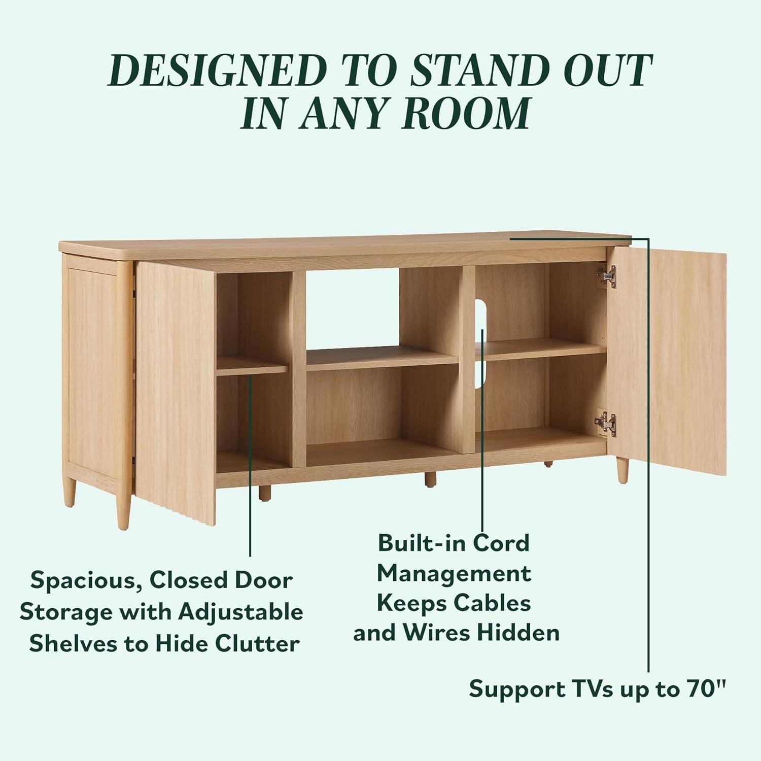 imageWalker Edison Scandinavian Reeded TV Stand with Storage for up to 70quot TV Coastal OakCoastal Oak