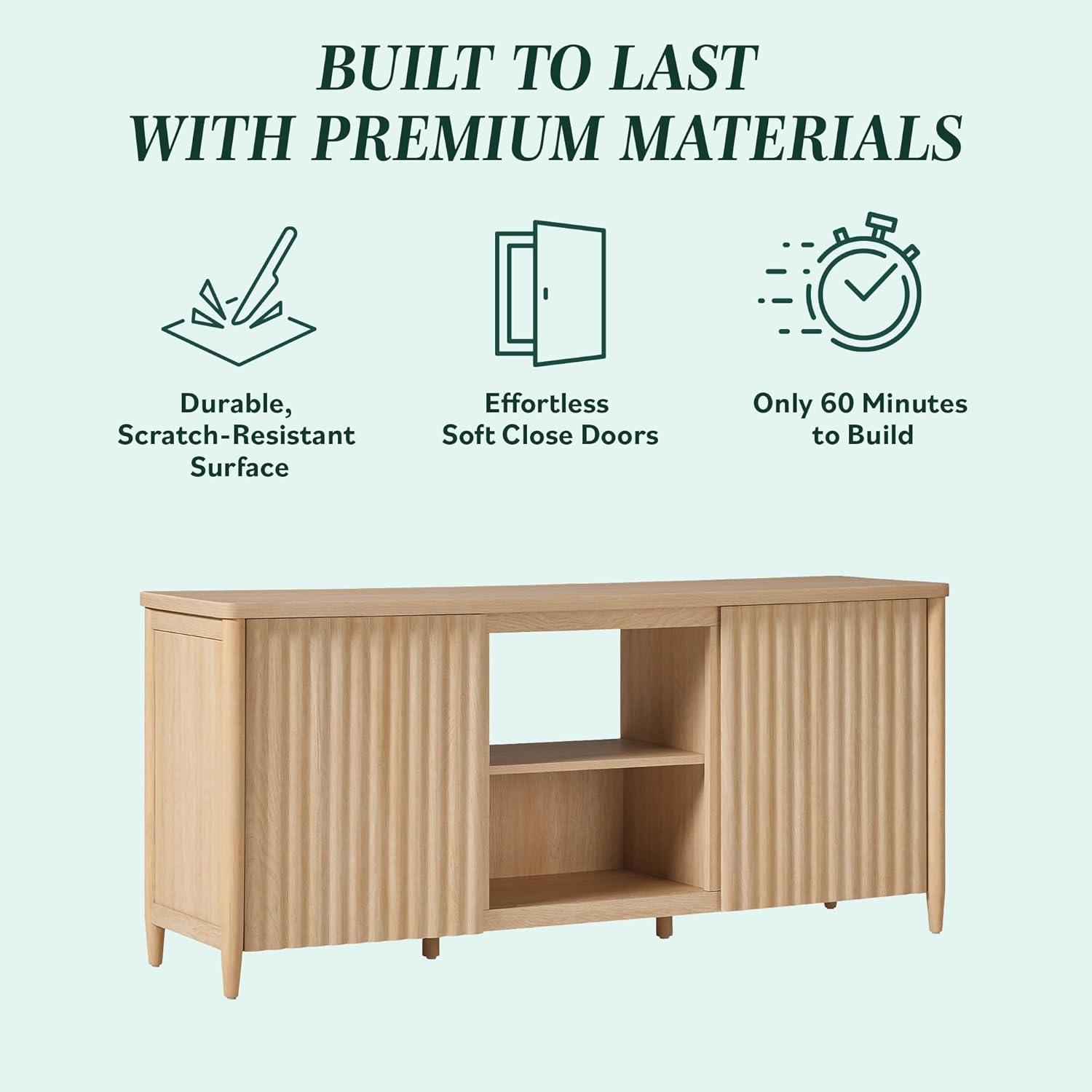 imageWalker Edison Scandinavian Reeded TV Stand with Storage for up to 70quot TV Coastal OakCoastal Oak