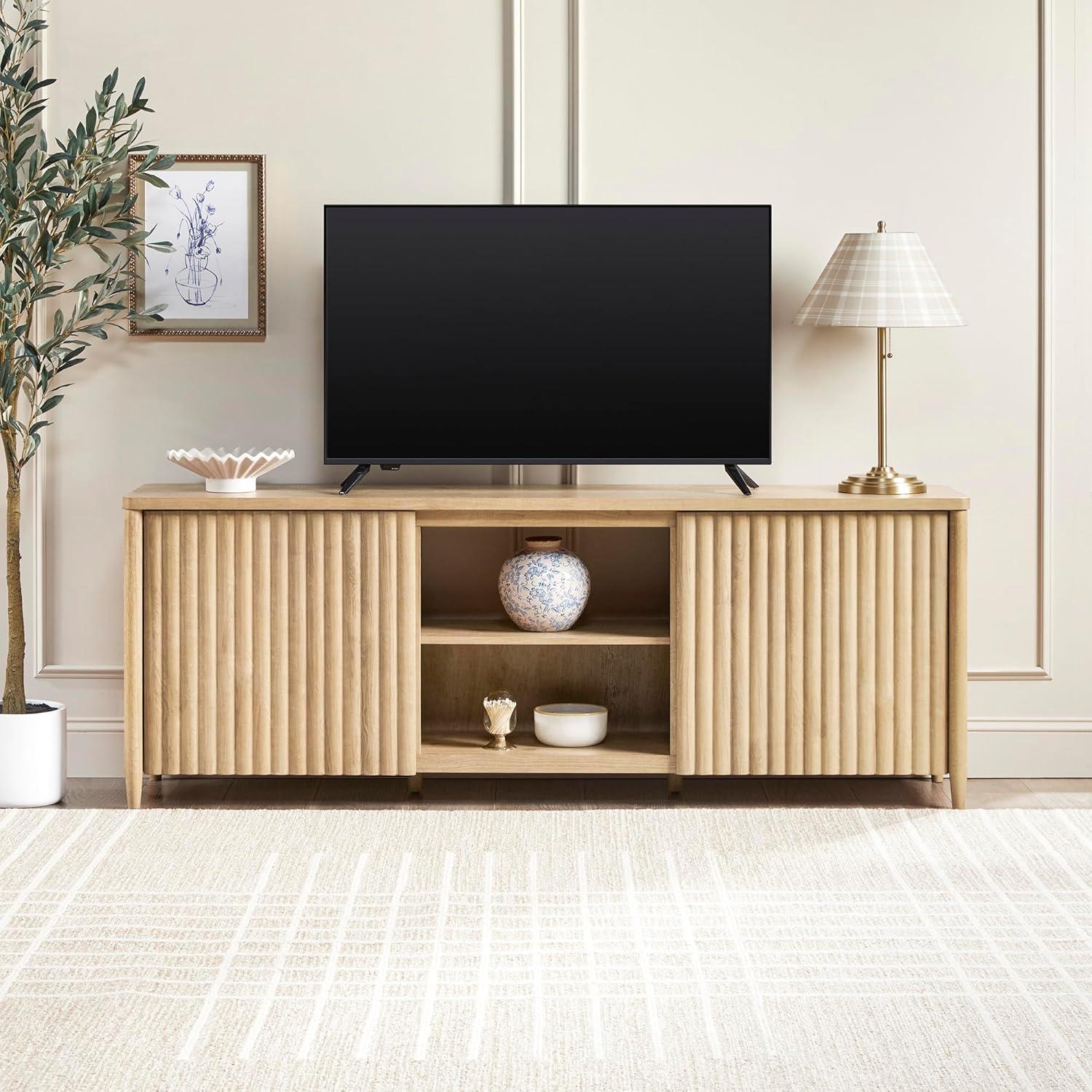 imageWalker Edison Scandinavian Reeded TV Stand with Storage for up to 70quot TV Coastal OakCoastal Oak