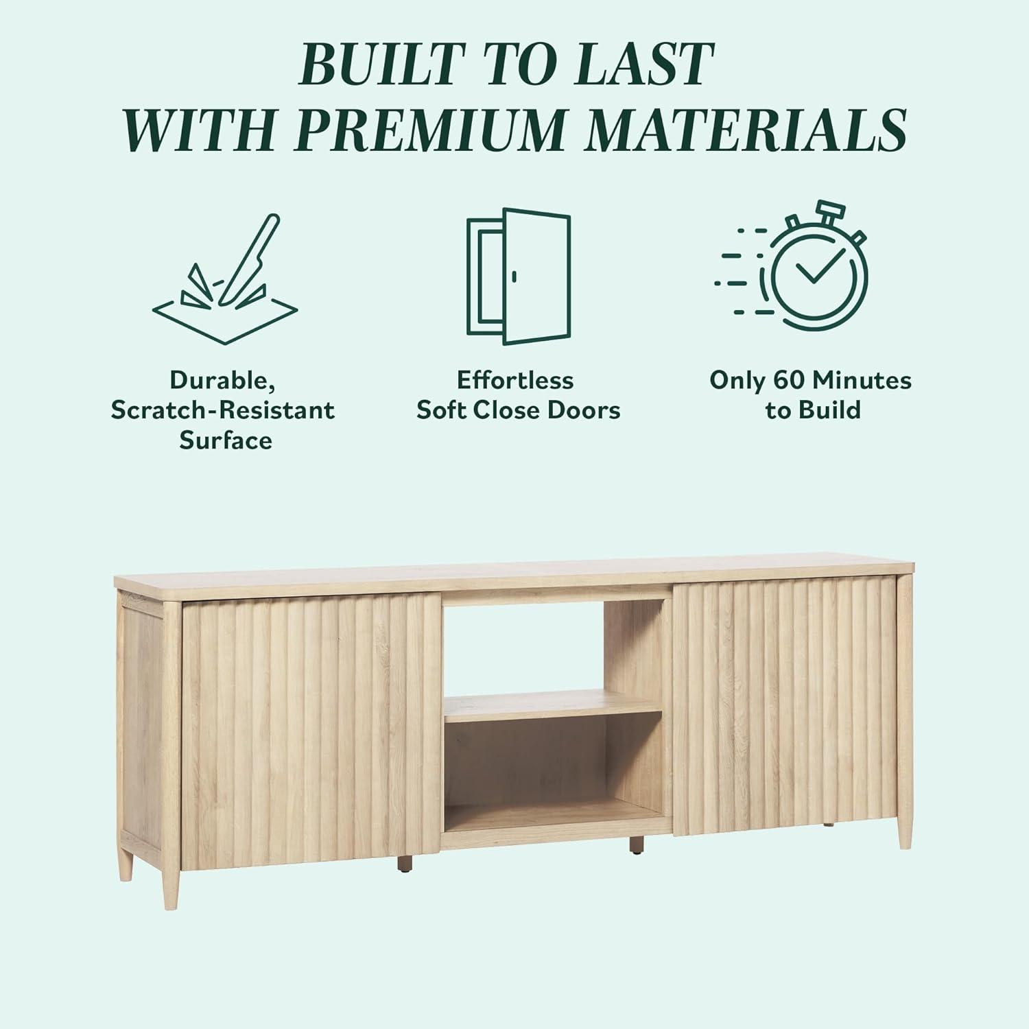 imageWalker Edison Scandinavian Reeded TV Stand with Storage for up to 70quot TV Coastal OakCoastal Oak