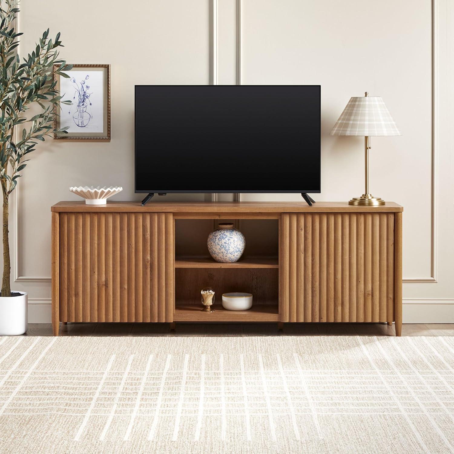 imageWalker Edison Scandinavian Reeded TV Stand with Storage for up to 70quot TV Coastal OakEnglish Oak