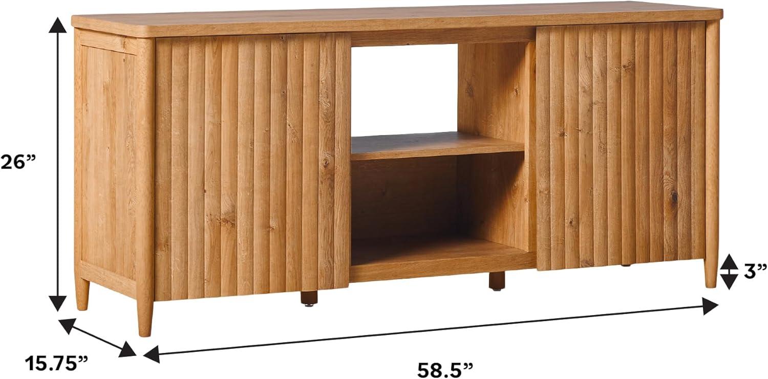 imageWalker Edison Scandinavian Reeded TV Stand with Storage for up to 70quot TV Coastal OakEnglish Oak