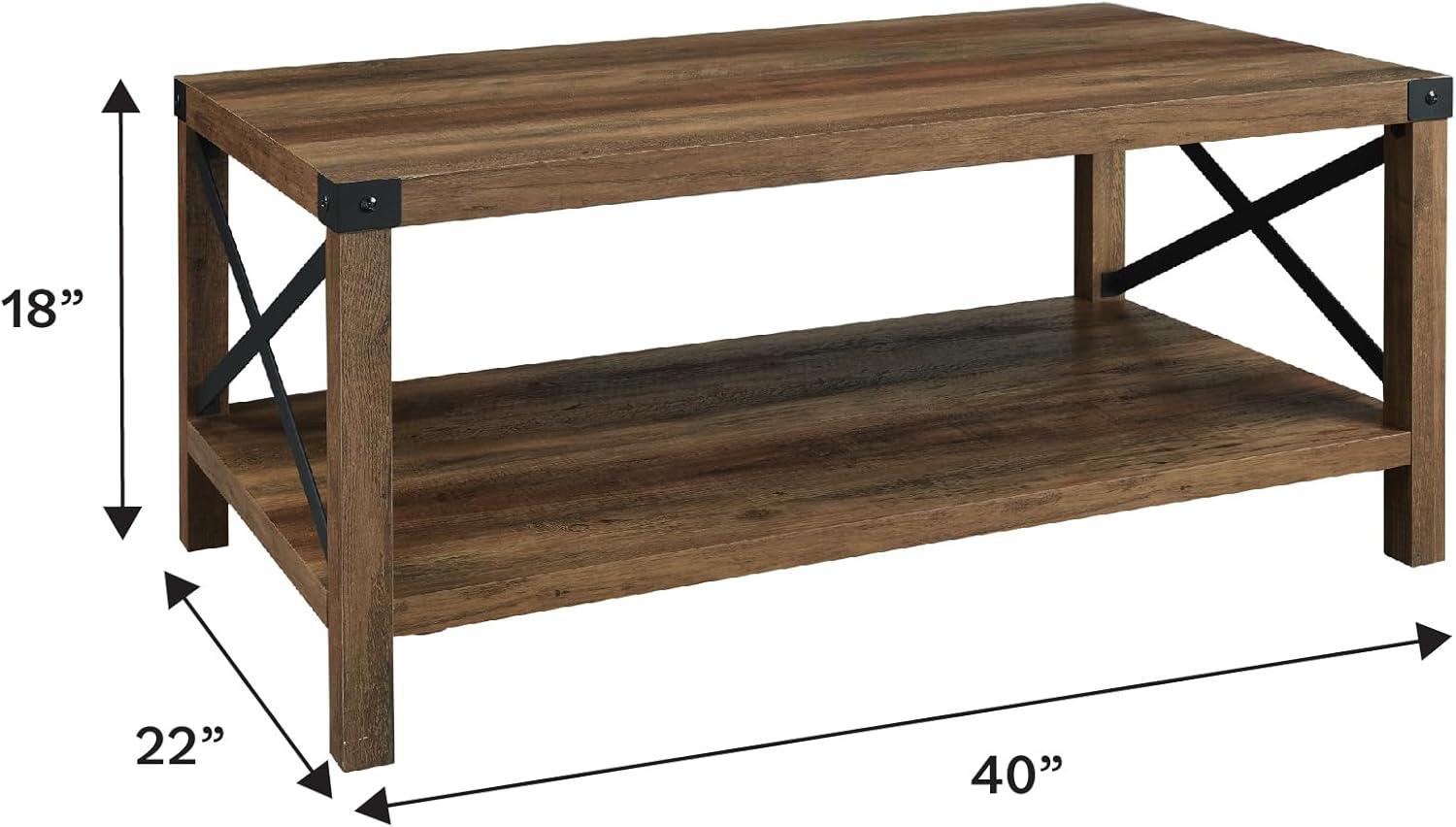 imageWalker Edison Sedalia Modern Farmhouse Metal X Coffee Table 40 Inch Stone GreyRustic Oak