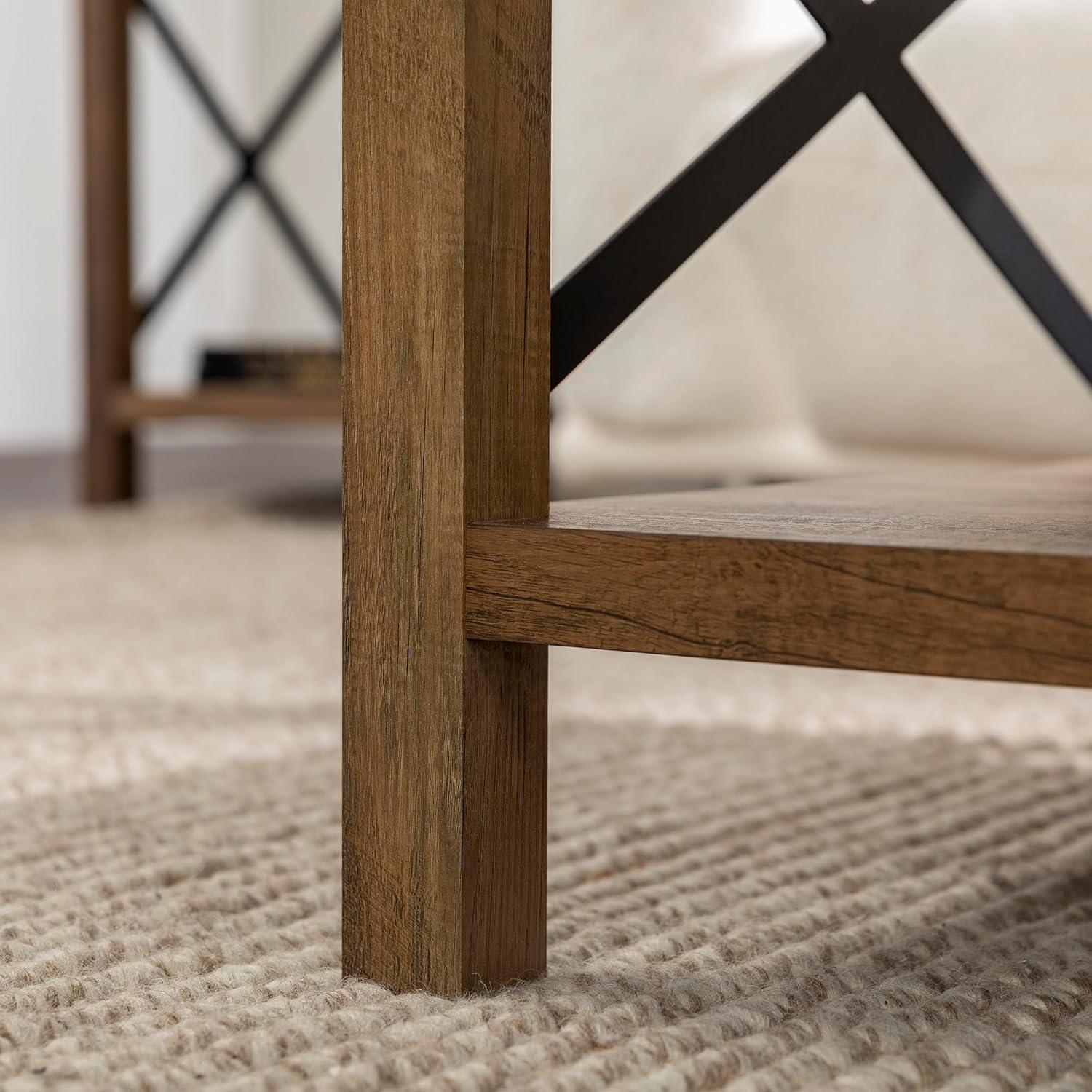 imageWalker Edison Sedalia Modern Farmhouse Metal X Coffee Table 40 Inch Stone GreyRustic Oak