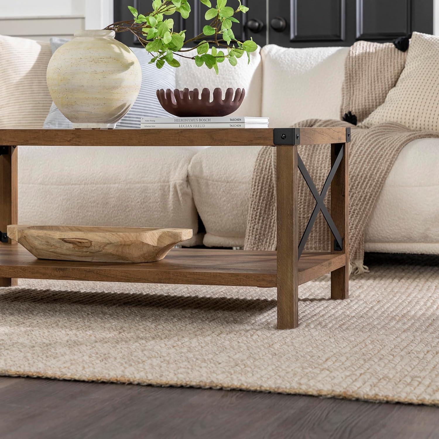 imageWalker Edison Sedalia Modern Farmhouse Metal X Coffee Table 40 Inch Stone GreyRustic Oak