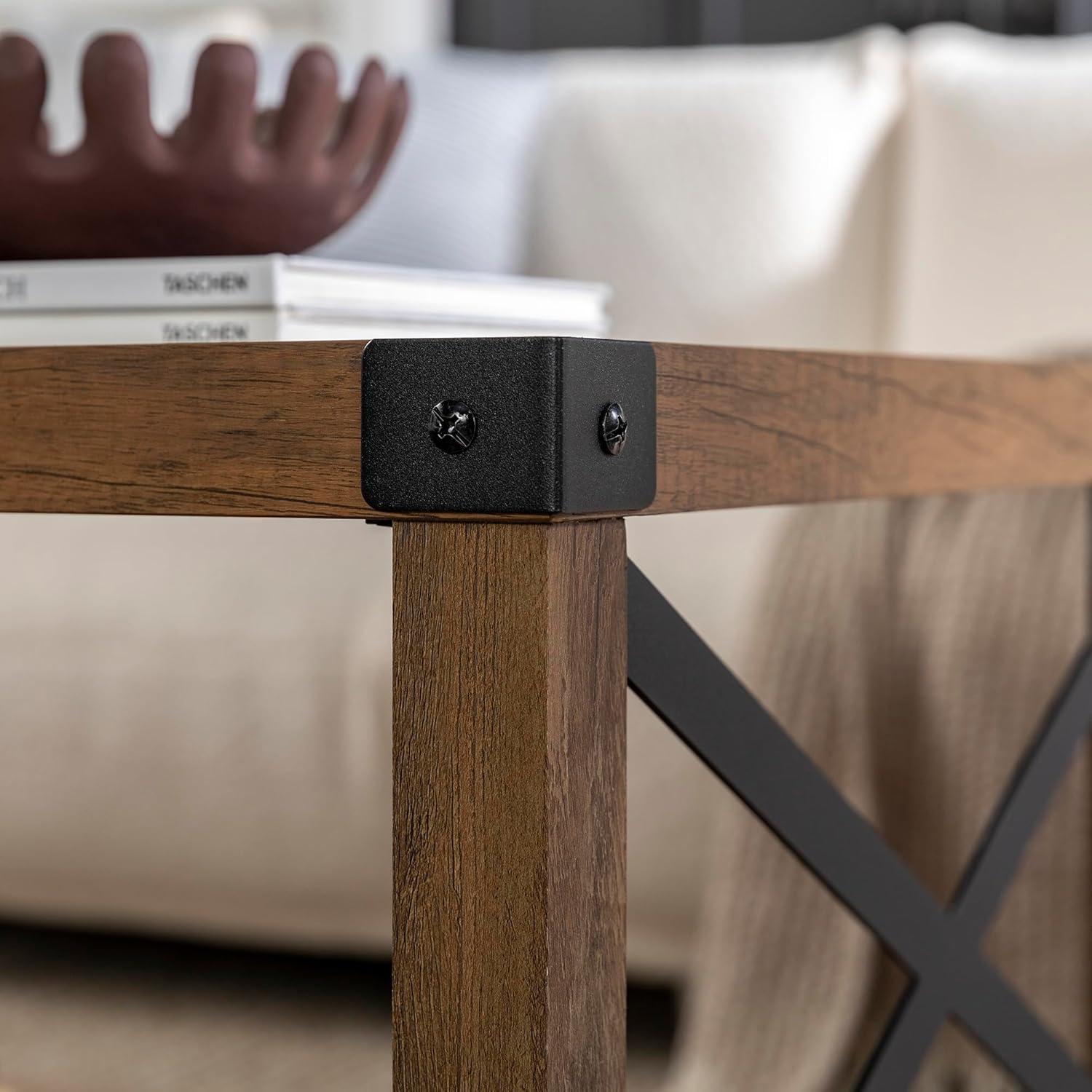 imageWalker Edison Sedalia Modern Farmhouse Metal X Coffee Table 40 Inch Stone GreyRustic Oak