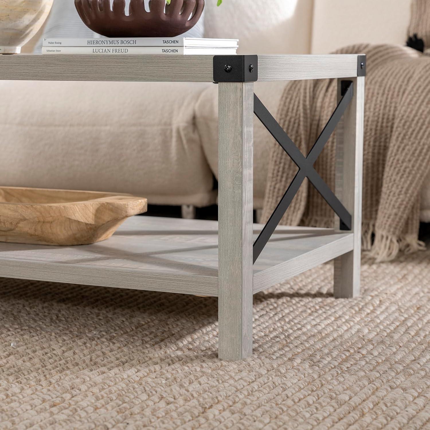 imageWalker Edison Sedalia Modern Farmhouse Metal X Coffee Table 40 Inch Stone GreyStone Grey