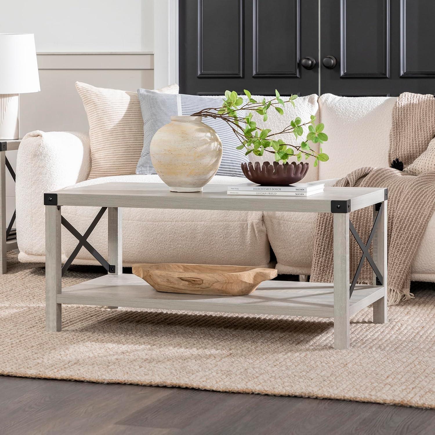 imageWalker Edison Sedalia Modern Farmhouse Metal X Coffee Table 40 Inch Stone GreyStone Grey