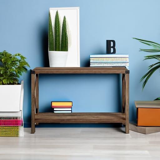 imageWalker Edison Sedalia Modern Farmhouse Metal X Entry Table 46 Inch GreyRustic Oak