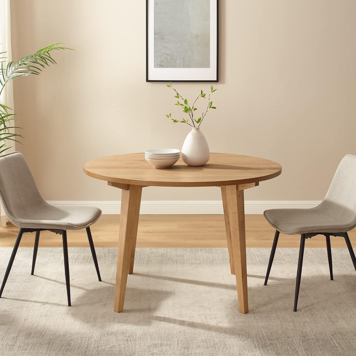 imageWalker Edison Sibu Japandi Minimalist Round Dining Table Dining Room Kitchen 4 Person 45 Inch WhiteEnglish Oak