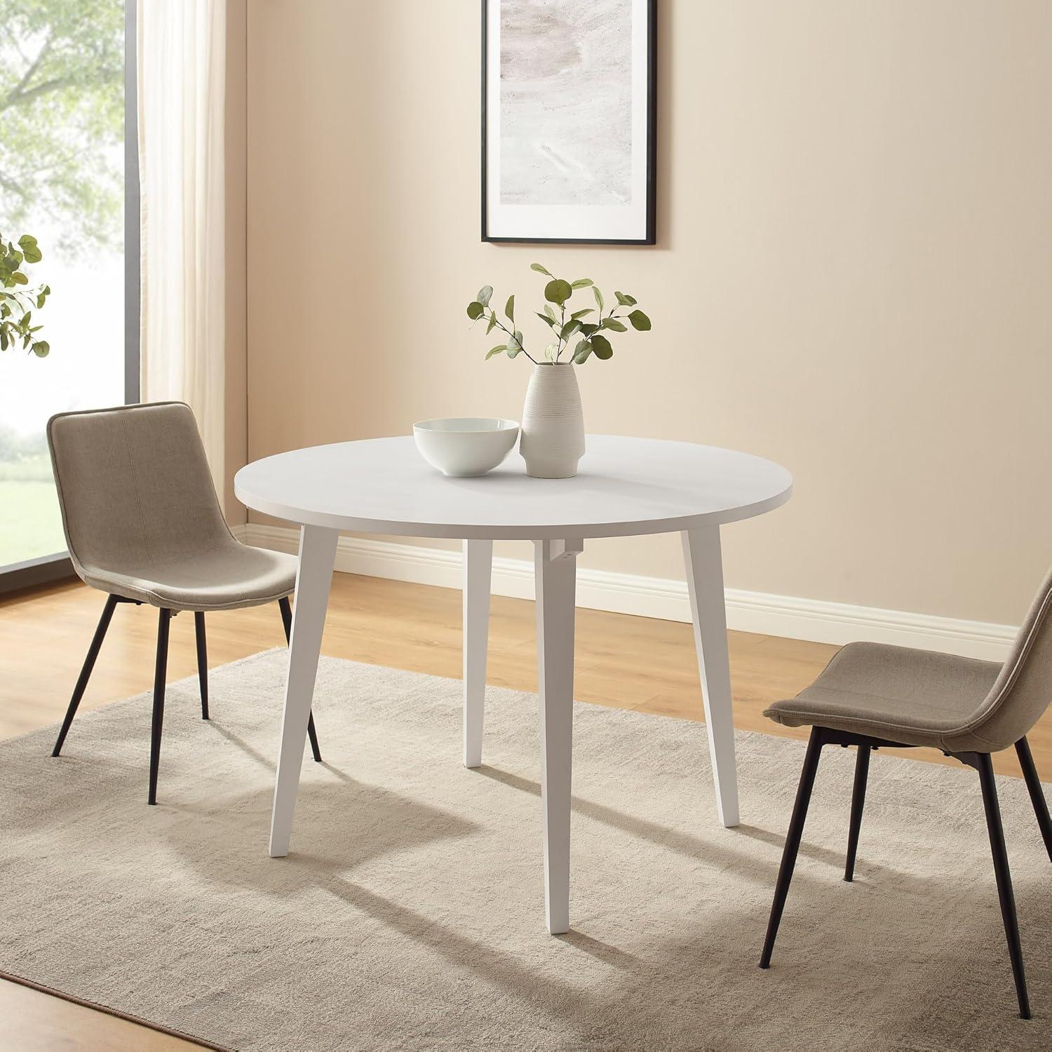 imageWalker Edison Sibu Japandi Minimalist Round Dining Table Dining Room Kitchen 4 Person 45 Inch WhiteWhite